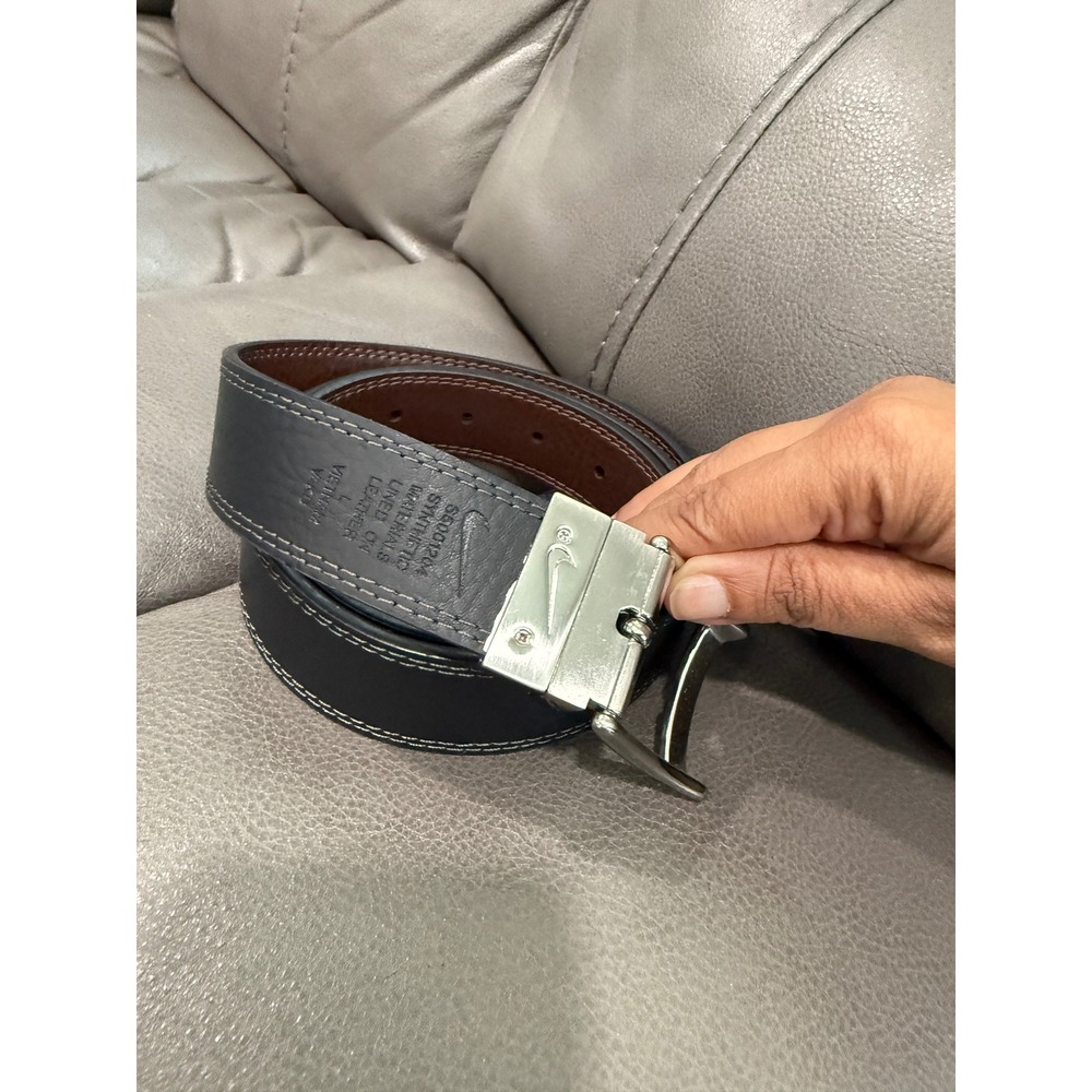 Nike Mens Reversible Belt Black Brown Leather Lined Swivel Buckle Large 56001204